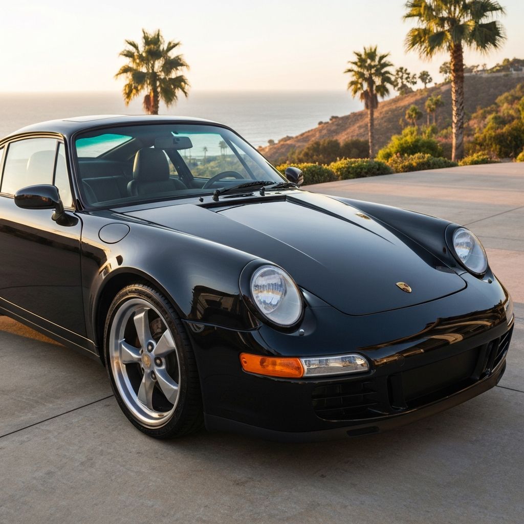Porsche 911 fully detailed overlooking San Diego coastline